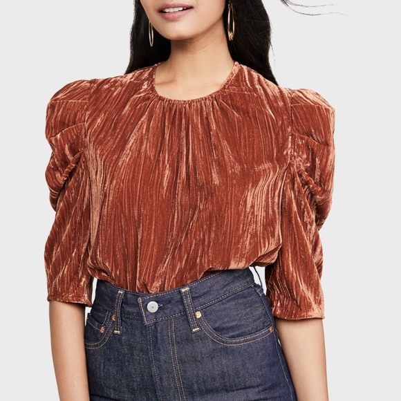 LEYDEN  Crushed Velvet Puff-Sleeve Top - Picture 5 of 5
